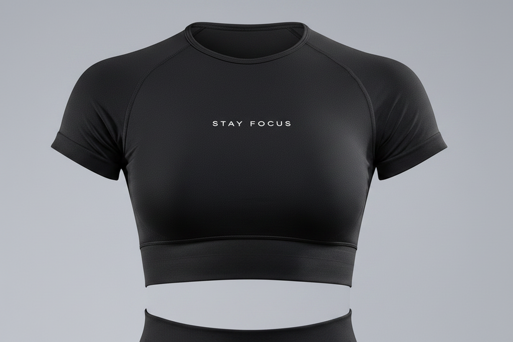 STAY FOCUS™ — SHORT SLEEVE CROP TOP